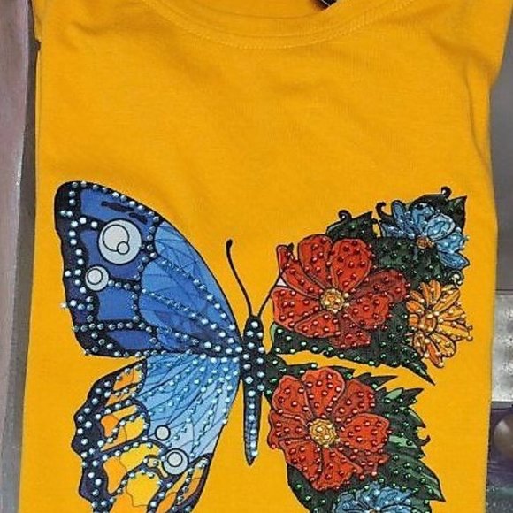Butterfly, HANDMADE, Ladies Tee, Bling T-Shirt, Rhinestone, Perfect Gift. - Picture 4 of 6